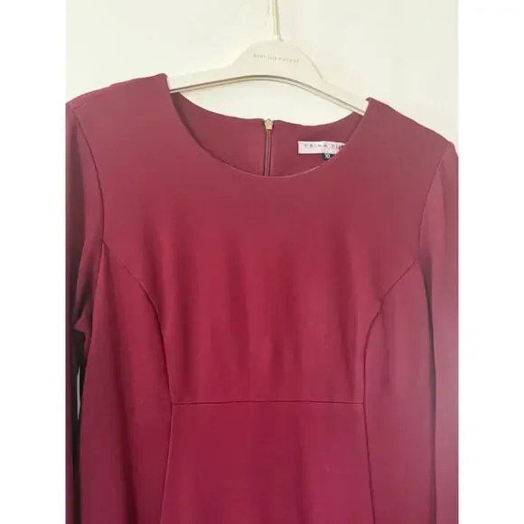 Trina Turk Bell Sleeve Knee Length Swing Dress Darted Waist Dark Red Size 10 EUC - Picture 3 of 8
